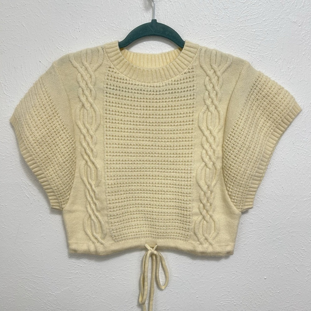 LBLC The Label Butter Cream Cropped Sweater Vest Drawstring Waist Size XS Preppy